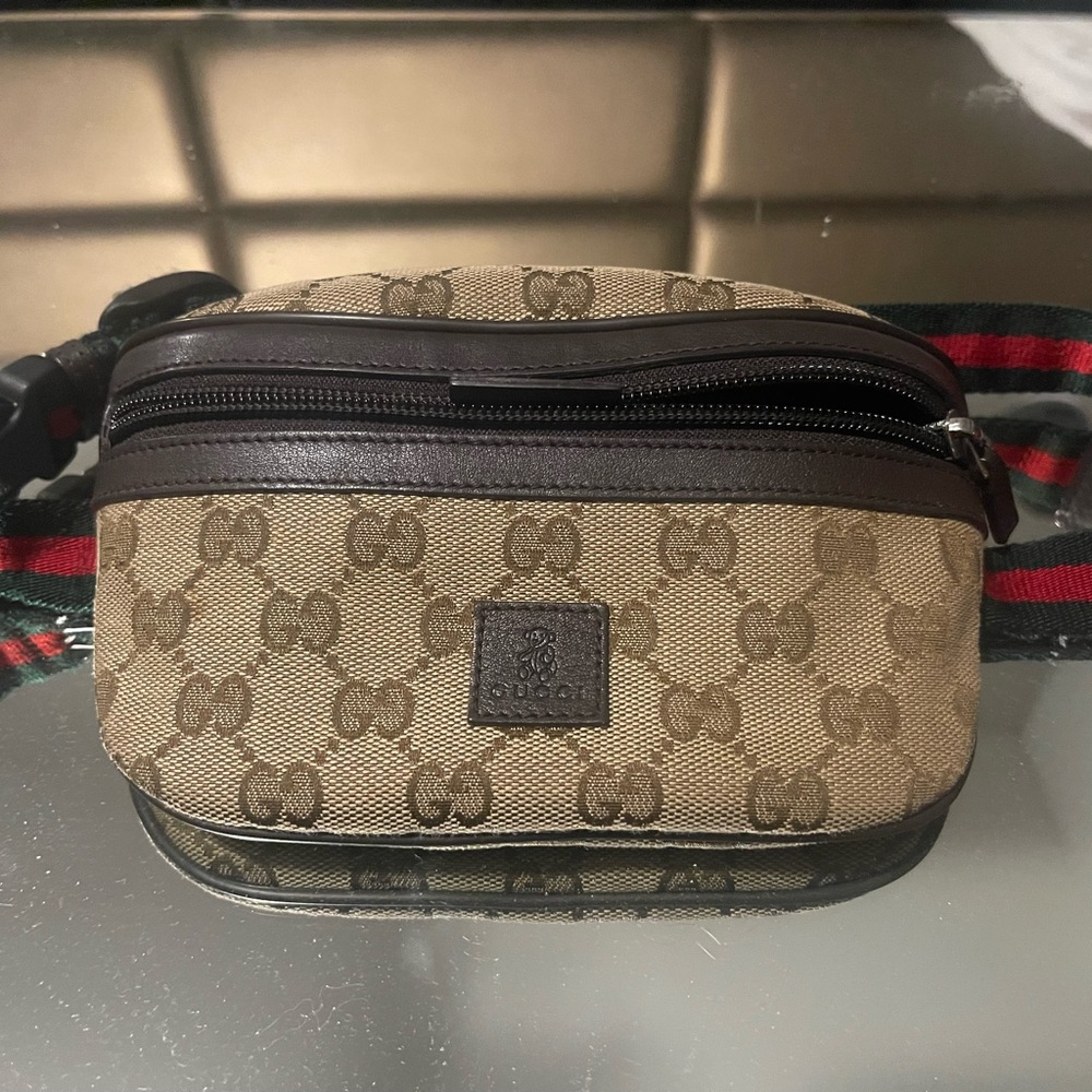 Gucci Beige and Brown Monogram Belt Bag